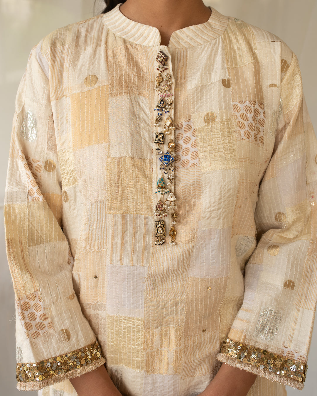 Sattva - Ivory Upcycled Patchwork Kurta and Pant Set