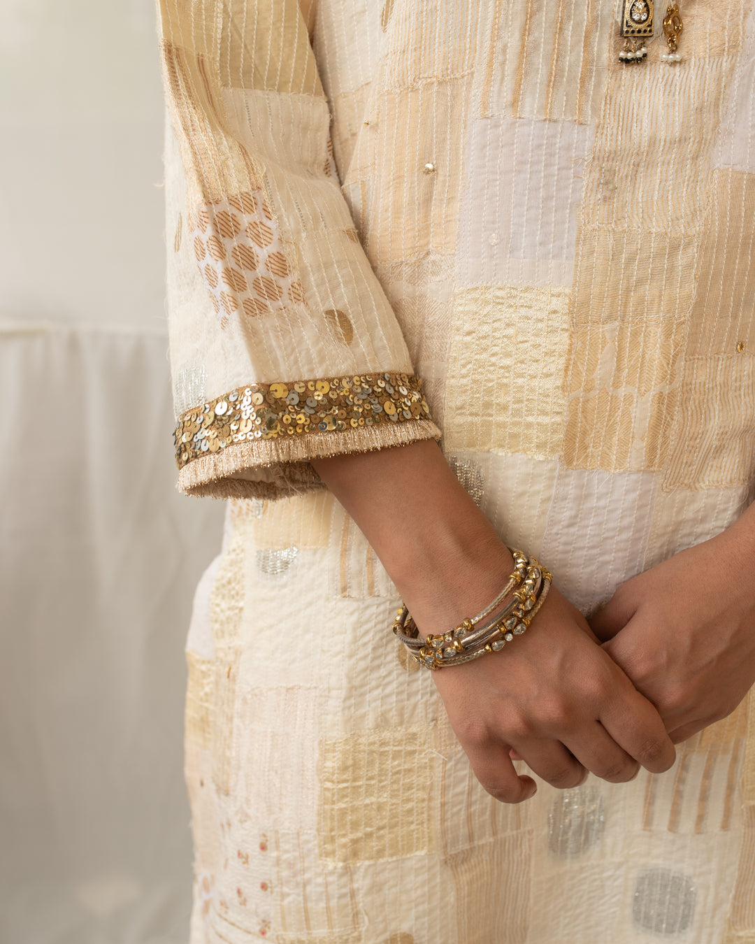 Sattva - Ivory Upcycled Patchwork Kurta and Pant Set