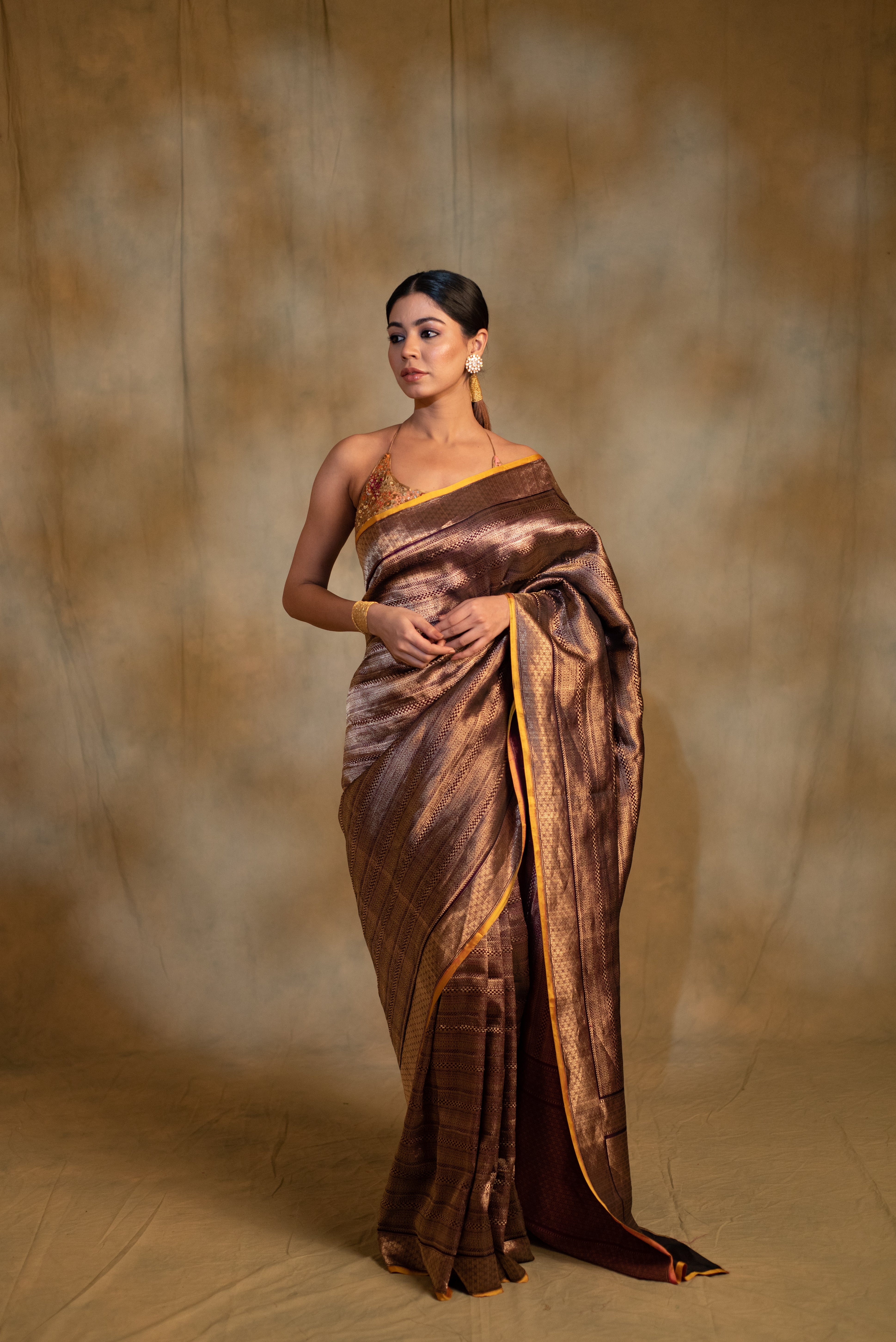 Chhath- Bronze Silk Banarasi Saree