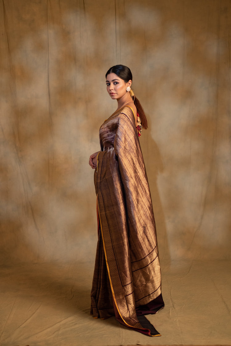 Chhath- Bronze Silk Banarasi Saree