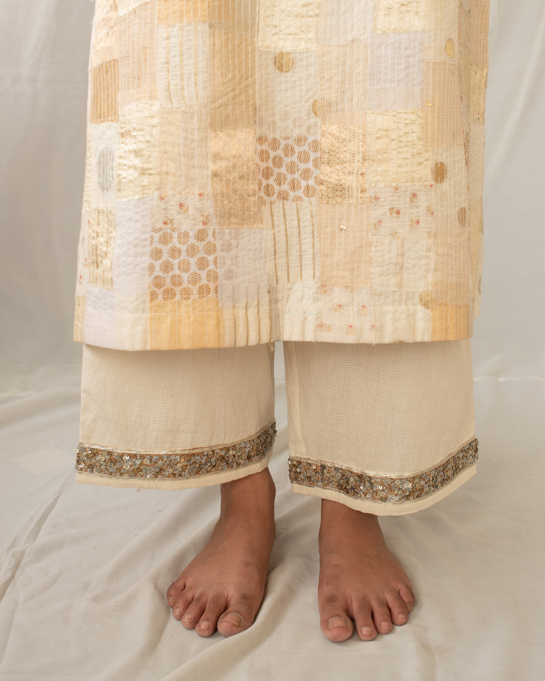 Sattva - Ivory Upcycled Patchwork Kurta and Pant Set