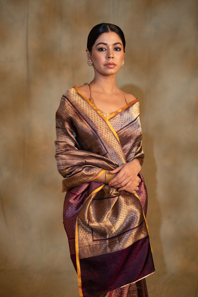 Chhath- Bronze Silk Banarasi Saree