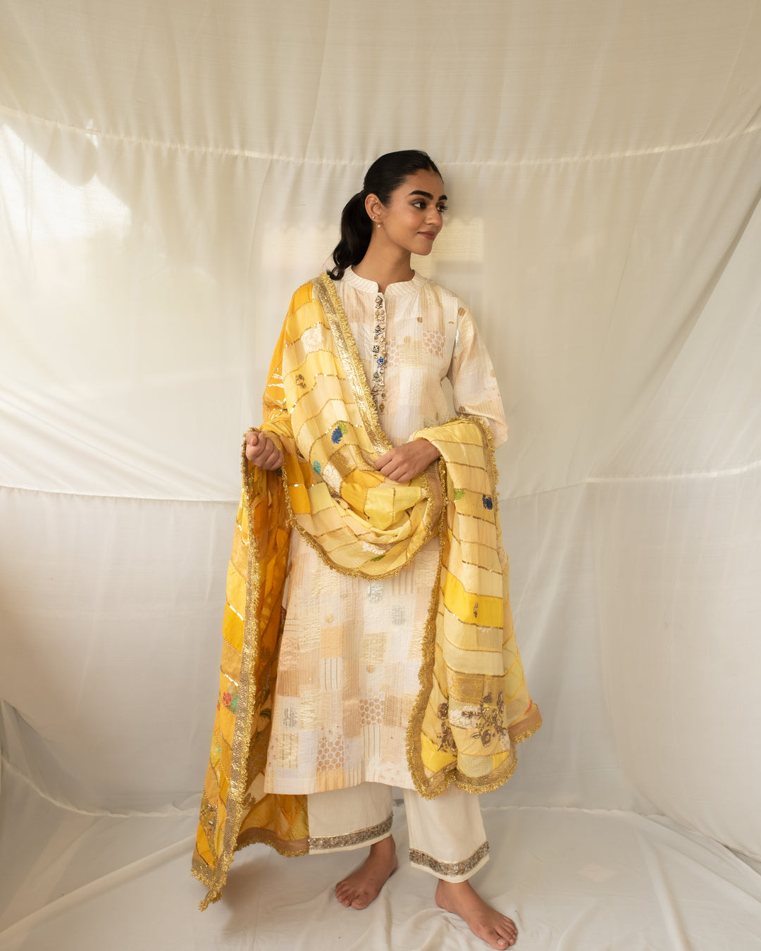 Ravika -  Yellow Upcycled Patchwork Dupatta
