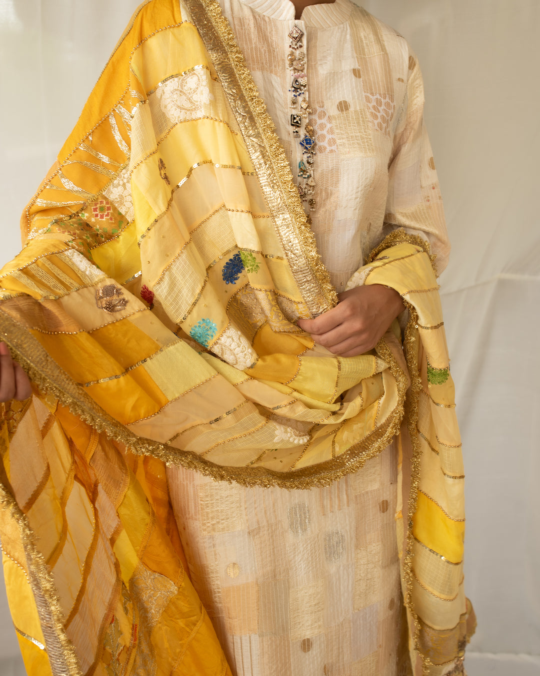 Ravika -  Yellow Upcycled Patchwork Dupatta