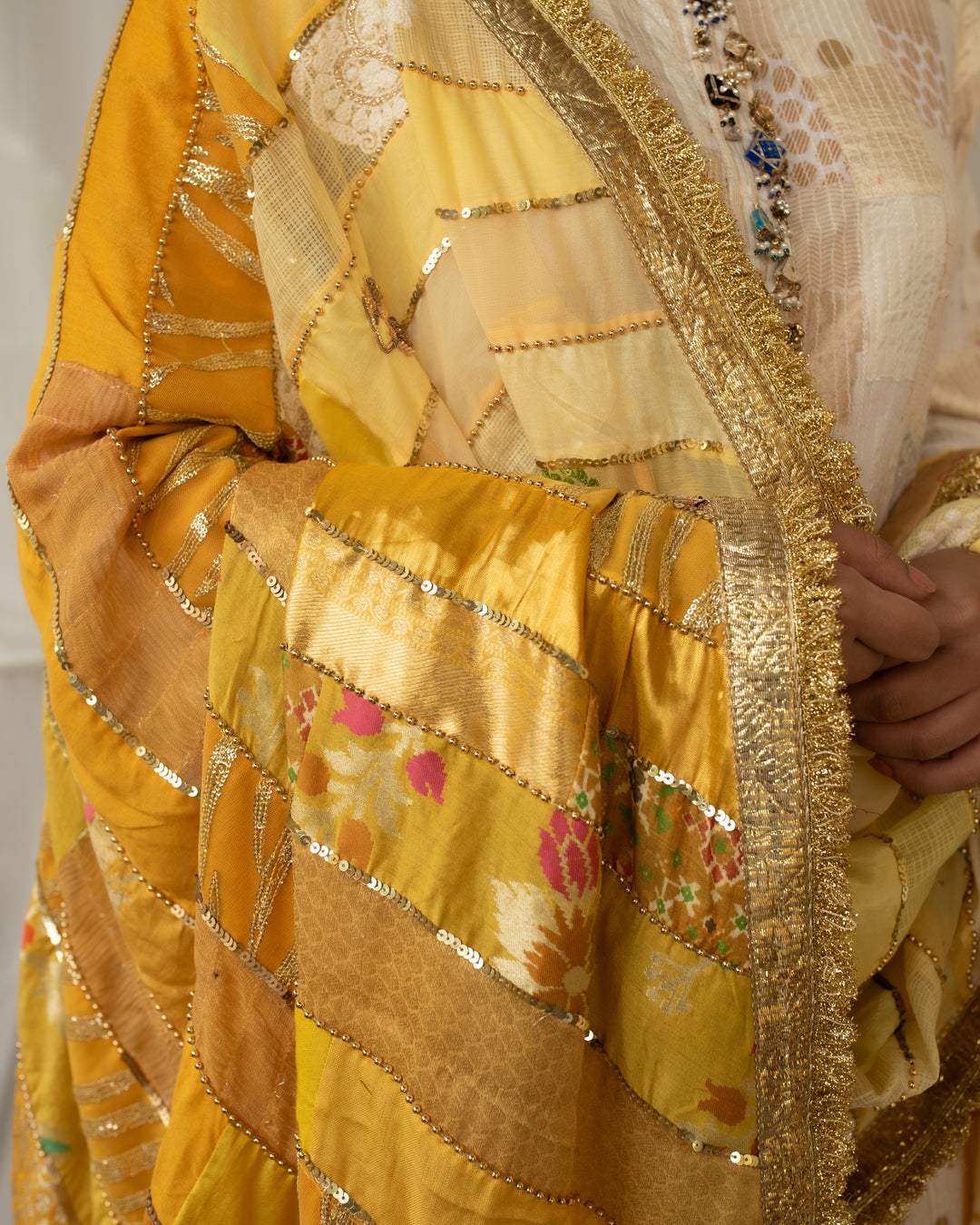 Ravika -  Yellow Upcycled Patchwork Dupatta