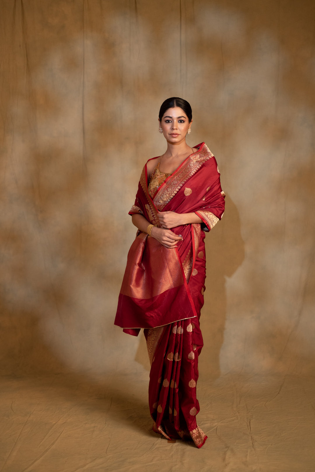 Arshiya- Maroon Silk Brocade Banarasi Saree