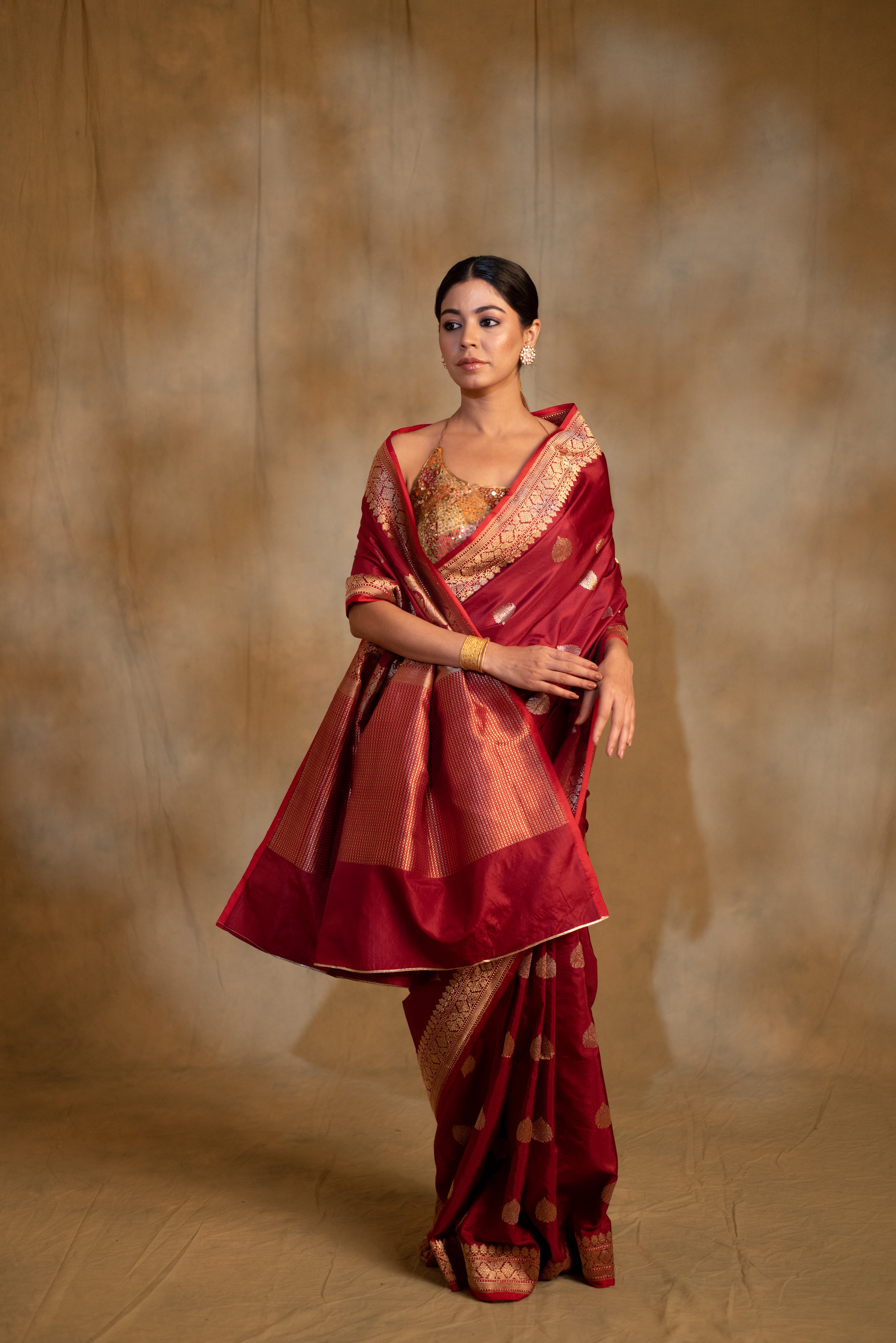 Arshiya- Maroon Silk Brocade Banarasi Saree