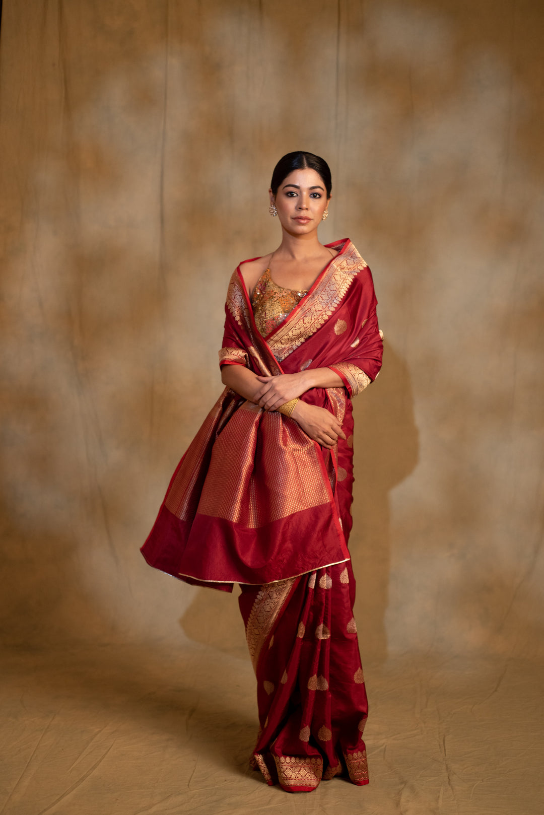 Arshiya- Maroon Silk Brocade Banarasi Saree