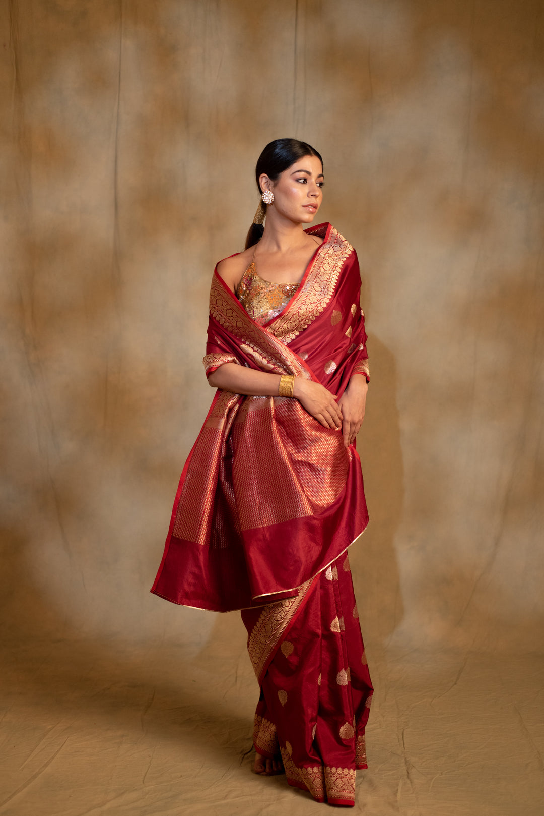 Arshiya- Maroon Silk Brocade Banarasi Saree