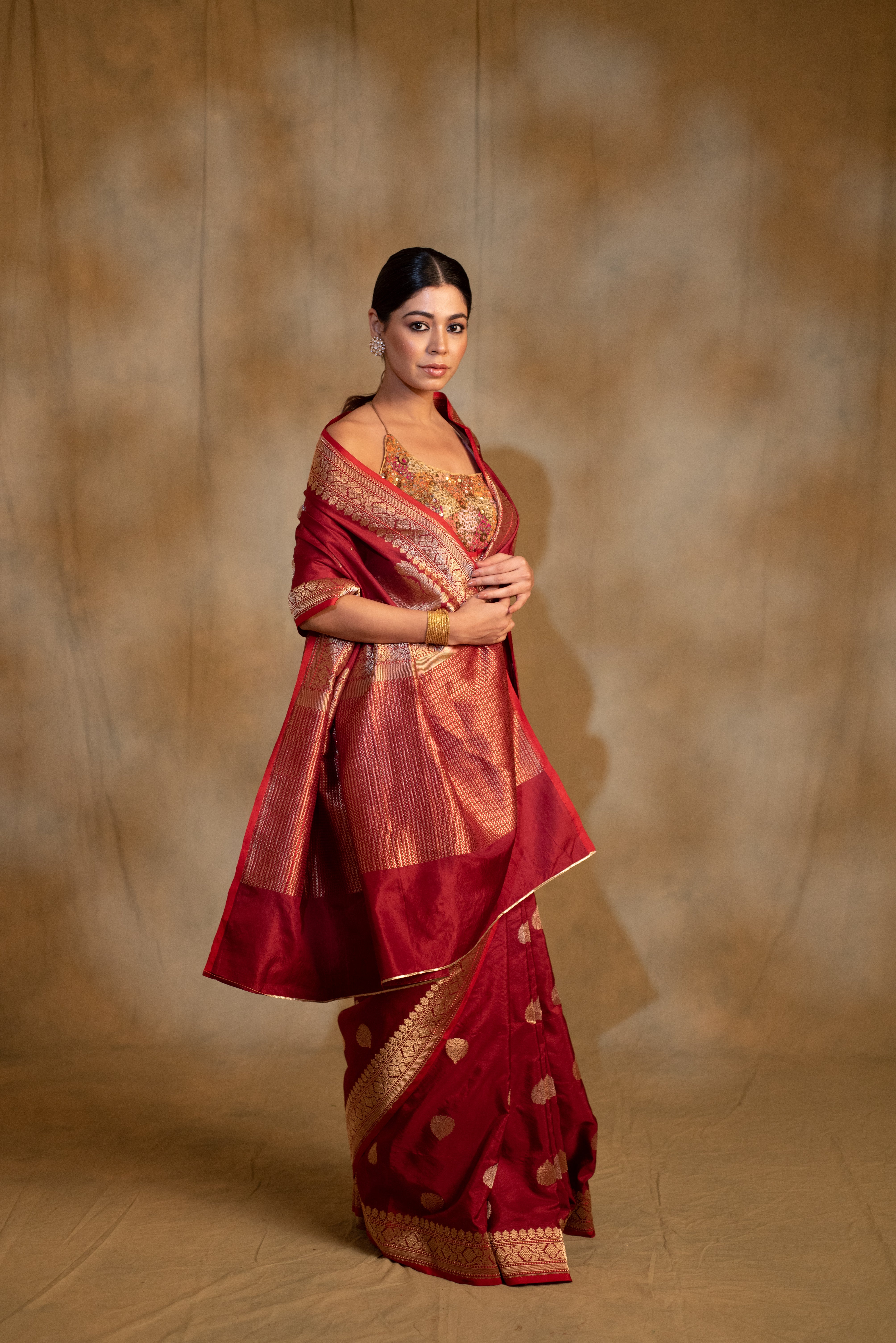 Arshiya- Maroon Silk Brocade Banarasi Saree