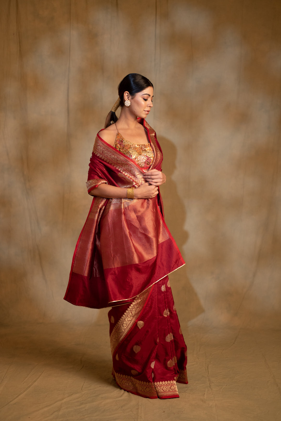 Arshiya- Maroon Silk Brocade Banarasi Saree