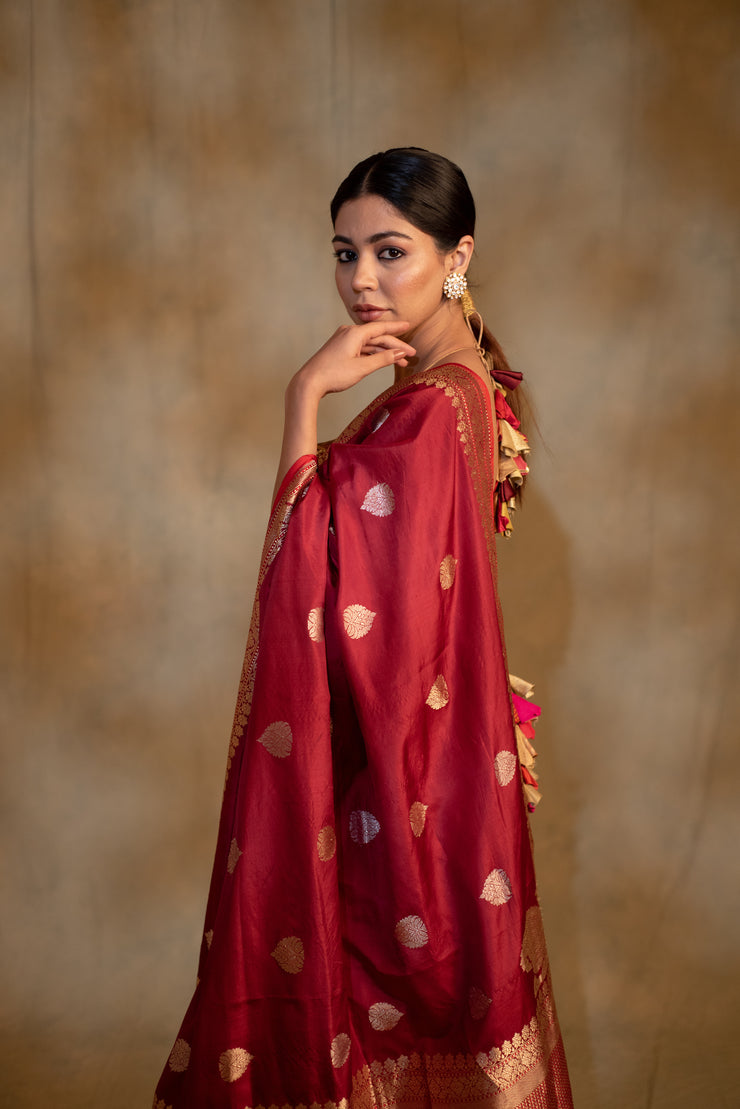 Arshiya- Maroon Silk Brocade Banarasi Saree