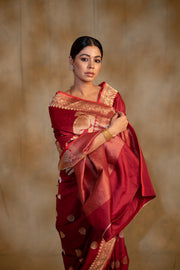 Arshiya- Maroon Silk Brocade Banarasi Saree