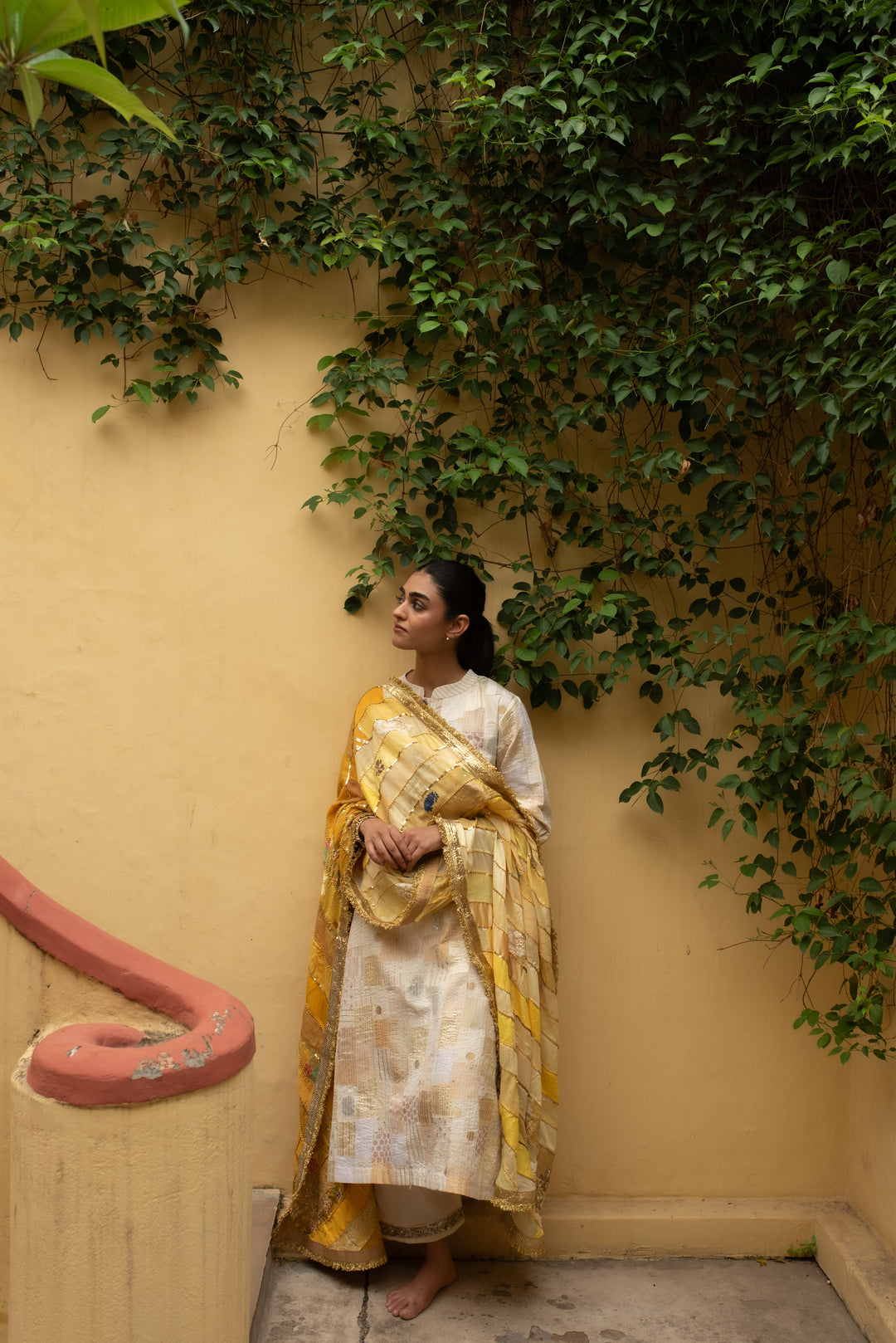Sattva - Ivory Upcycled Patchwork Kurta and Pant Set