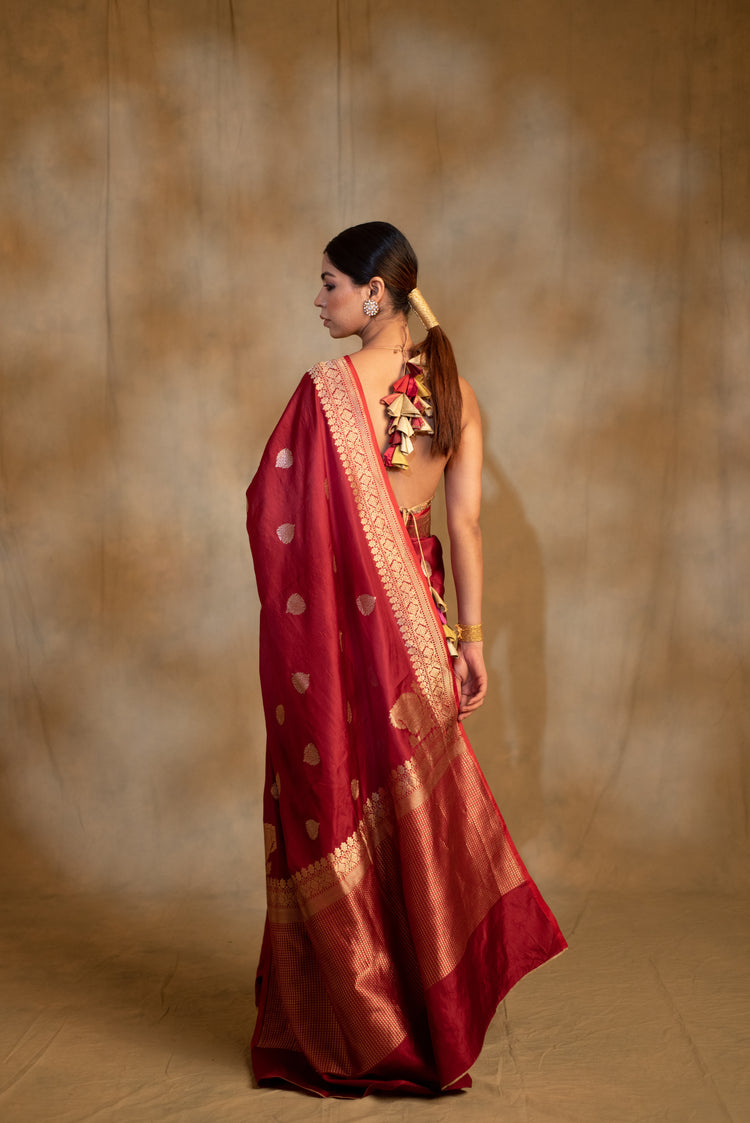 Arshiya- Maroon Silk Brocade Banarasi Saree