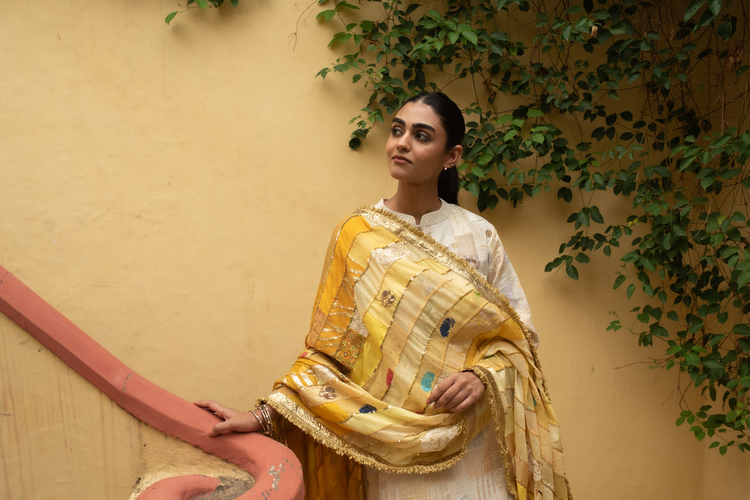 Ravika -  Yellow Upcycled Patchwork Dupatta