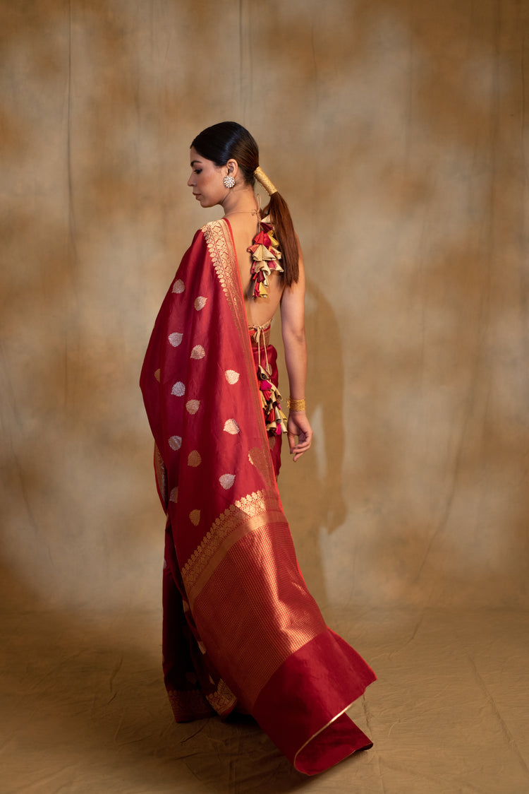 Arshiya- Maroon Silk Brocade Banarasi Saree