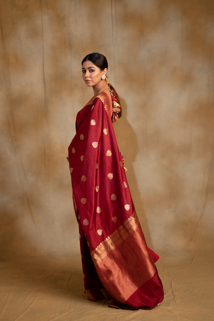 Arshiya- Maroon Silk Brocade Banarasi Saree