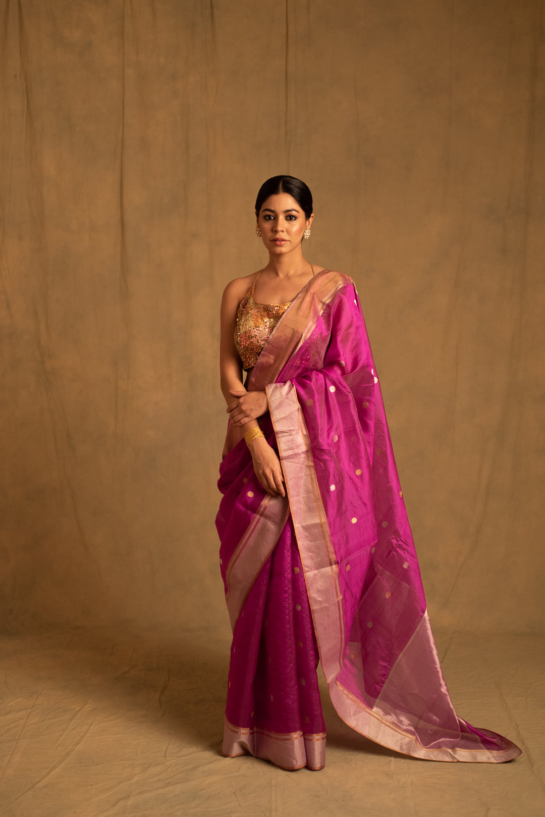 Dree- Periwnkle Pink Silk Chanderi Tissue Saree