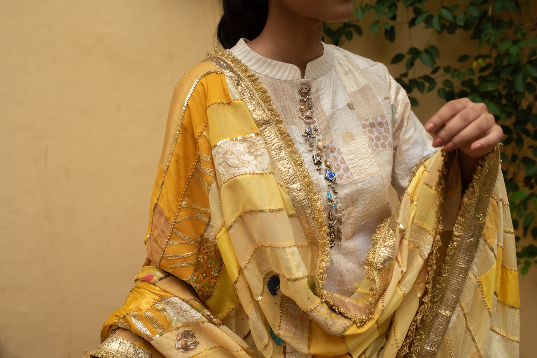Ravika -  Yellow Upcycled Patchwork Dupatta