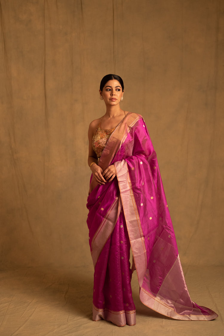 Dree- Periwnkle Pink Silk Chanderi Tissue Saree