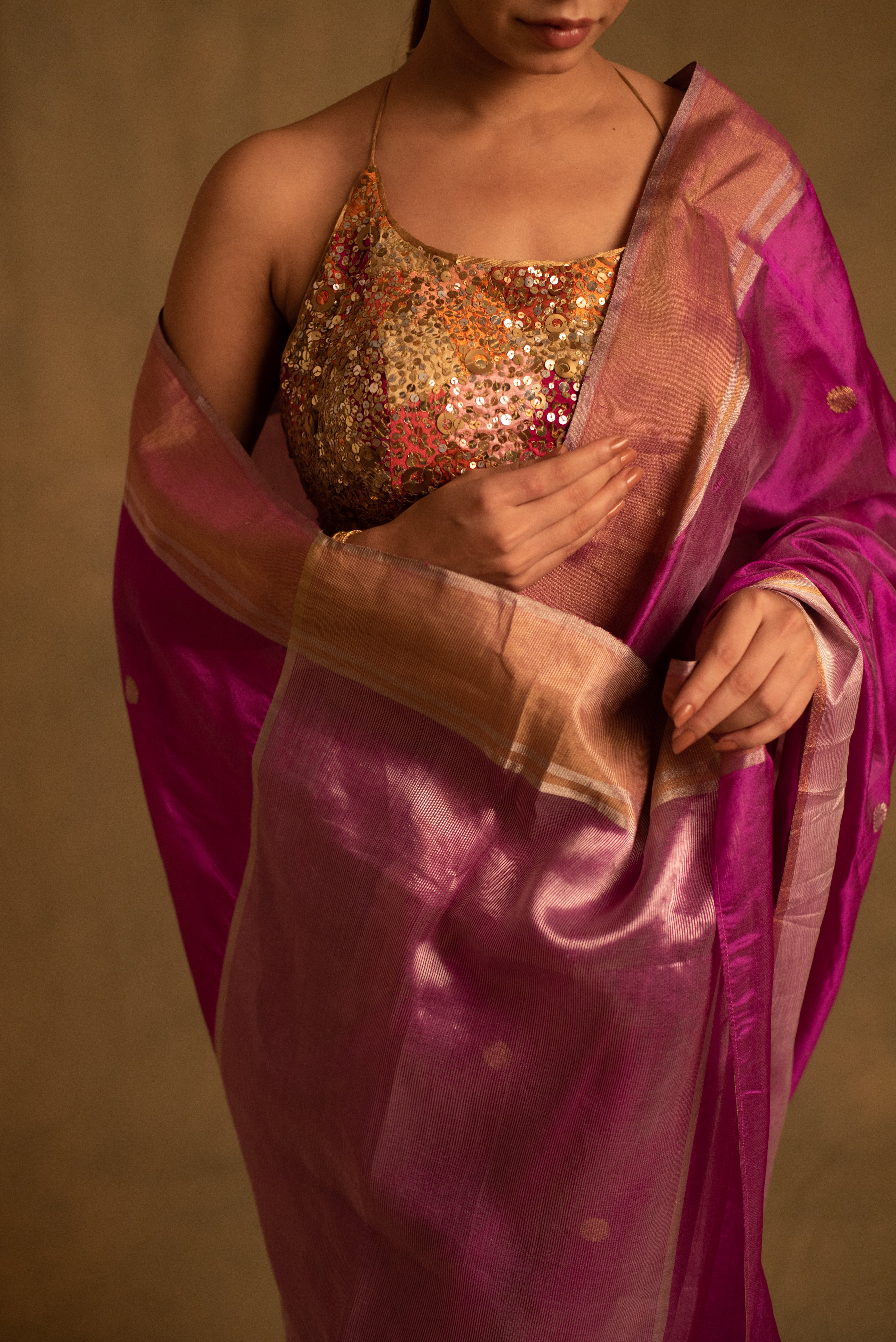 Dree- Periwnkle Pink Silk Chanderi Tissue Saree