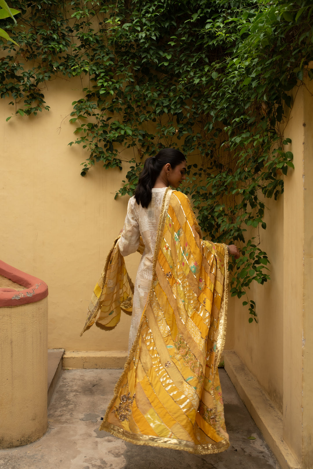 Ravika -  Yellow Upcycled Patchwork Dupatta