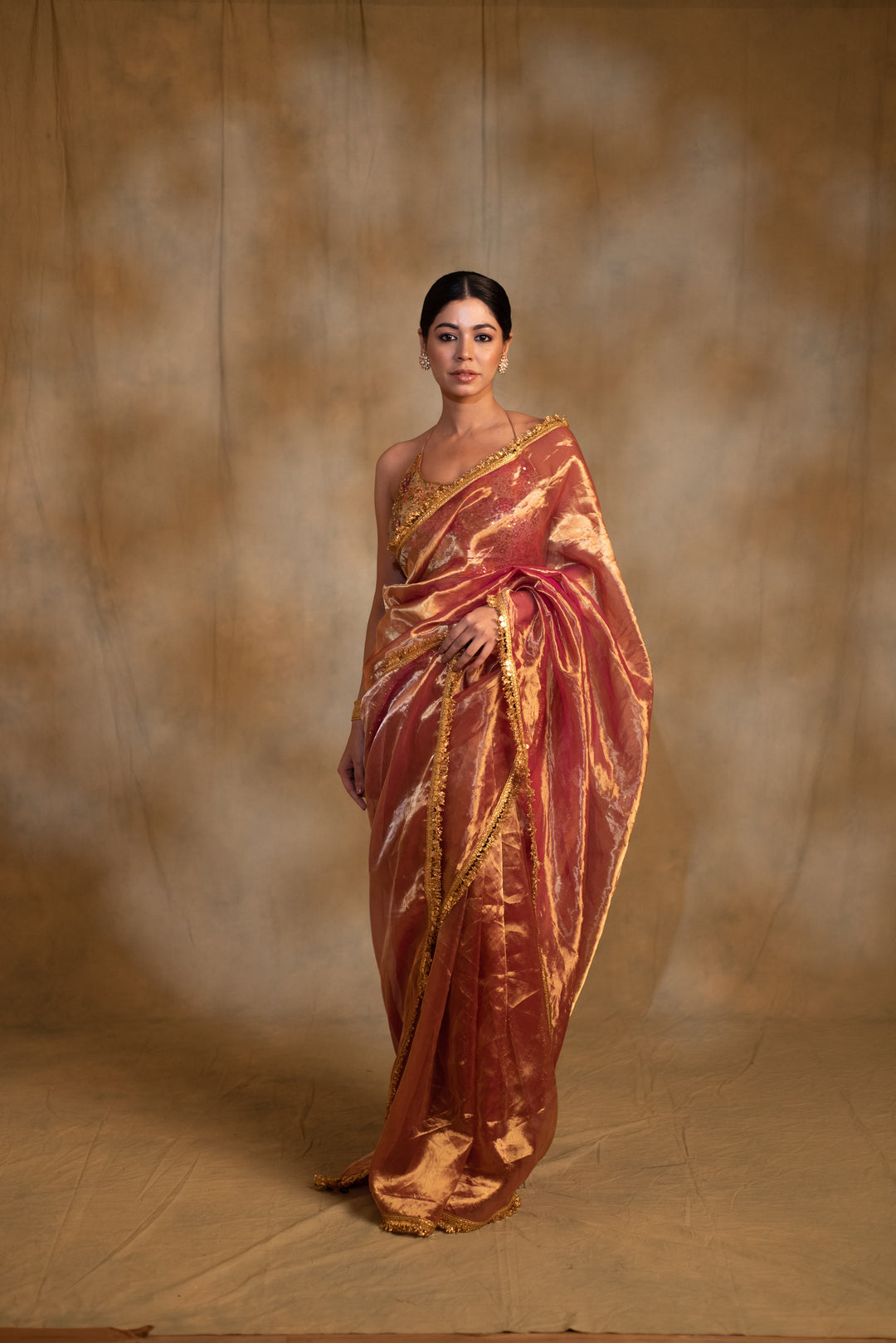 Teej- Pink and Gold Silk Chanderi Tissue Saree