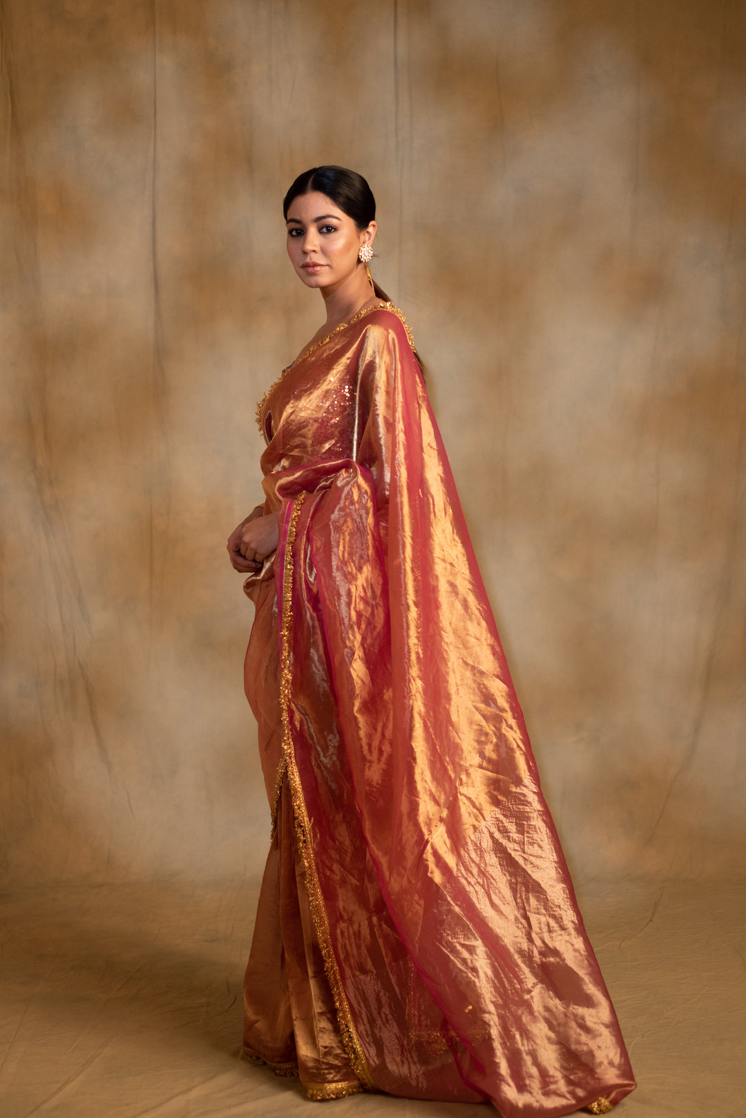 Teej- Pink and Gold Silk Chanderi Tissue Saree