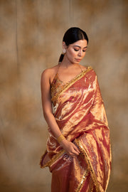 Teej- Pink and Gold Silk Chanderi Tissue Saree