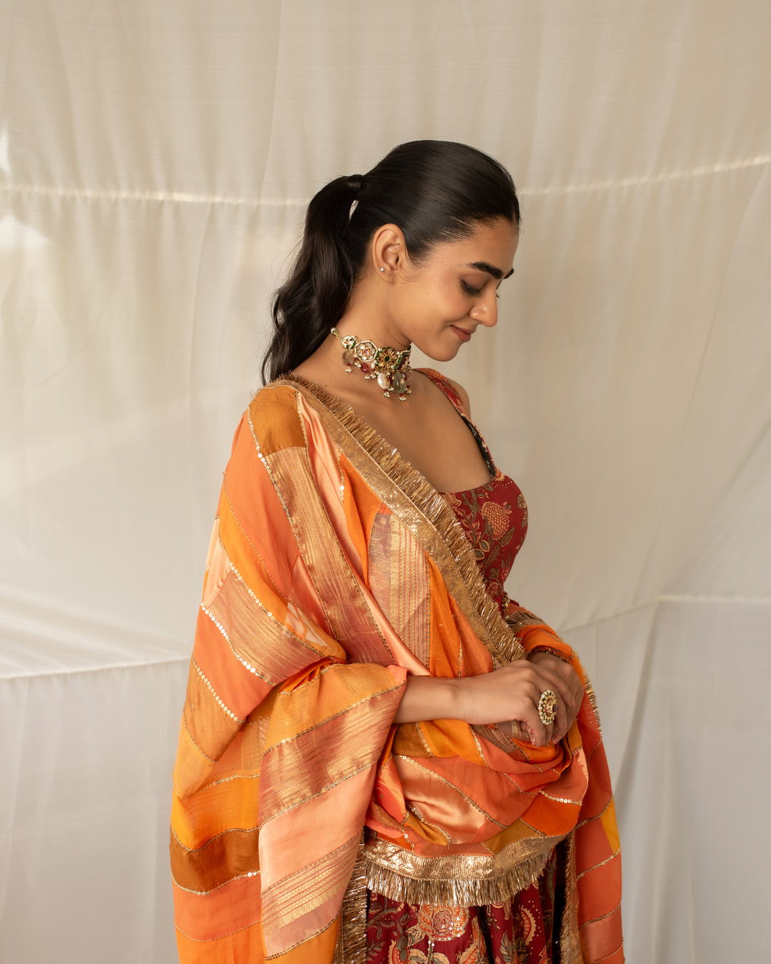 Ujjvala - Orange Upcycled Patchwork Dupatta