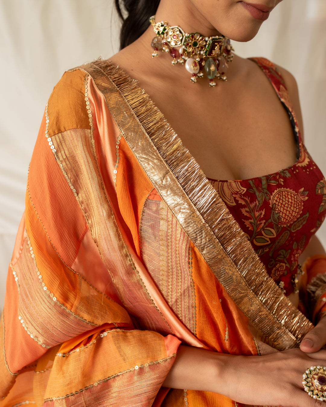 Ujjvala - Orange Upcycled Patchwork Dupatta