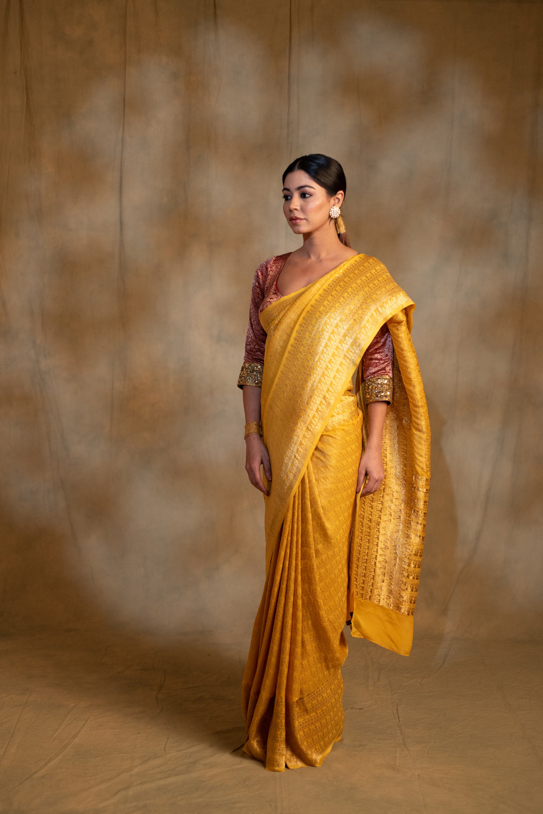 Gudi- Cananry Yellow Silk Georgette Banarasi Saree