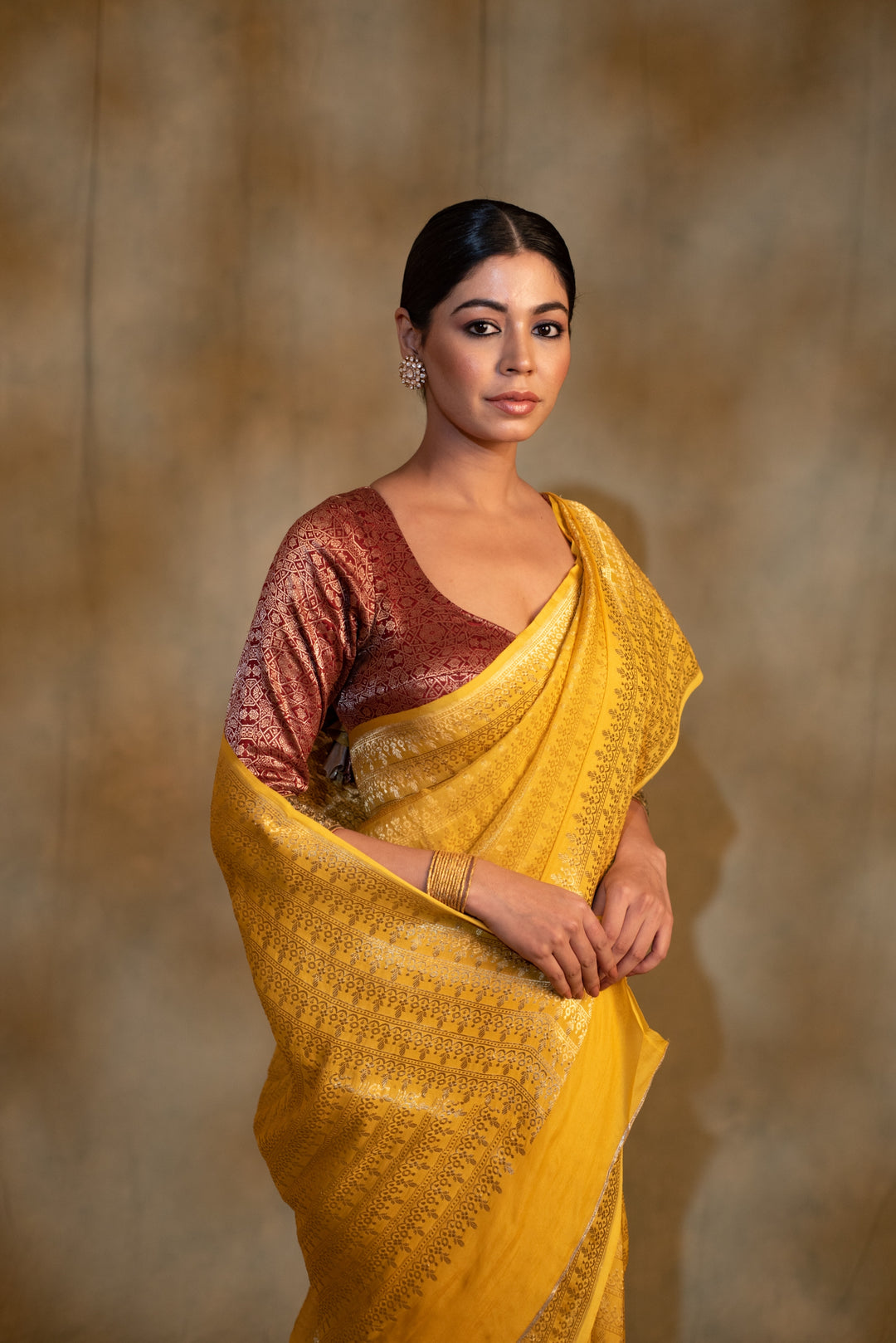 Gudi- Cananry Yellow Silk Georgette Banarasi Saree