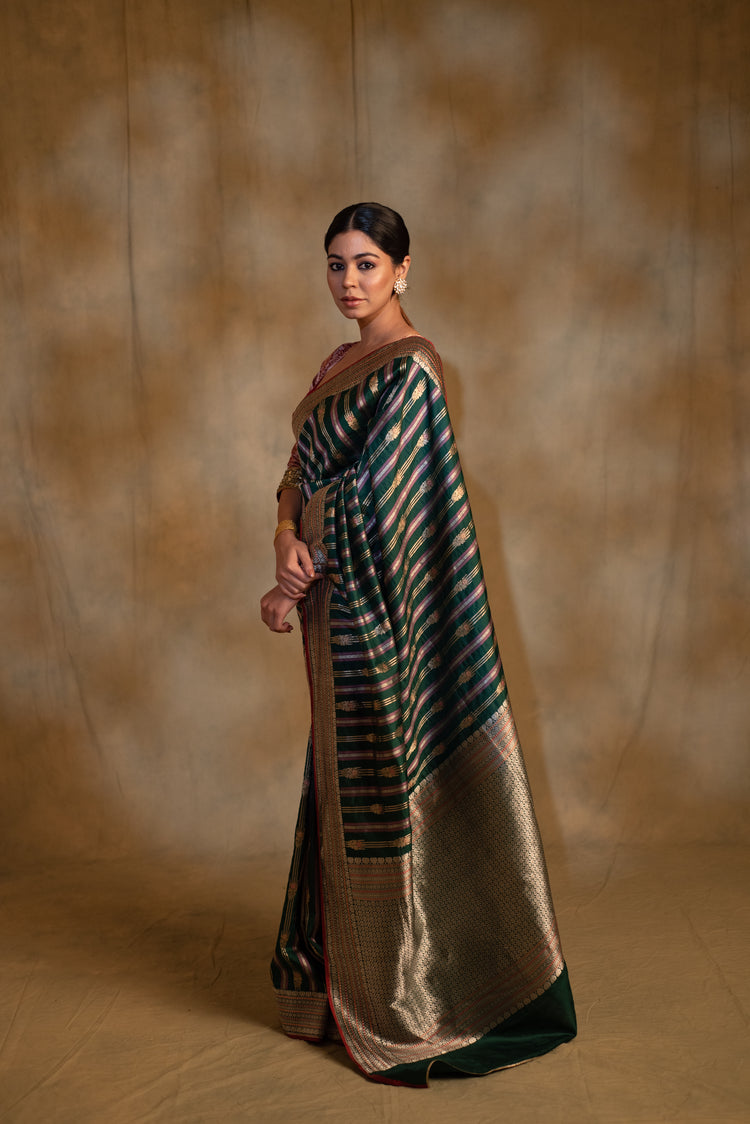 Maghi- Emerald Green Silk Banarasi Saree