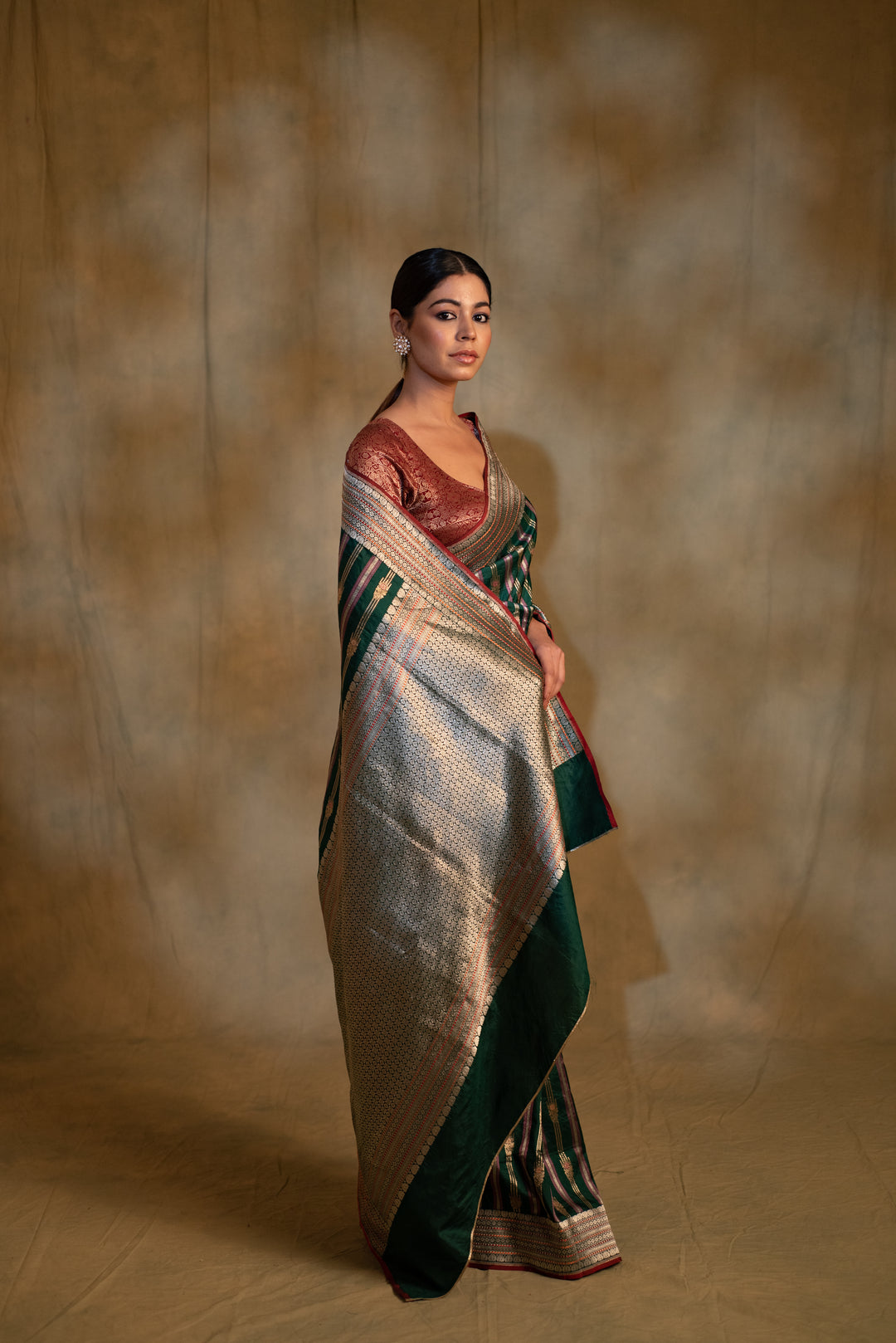 Maghi- Emerald Green Silk Banarasi Saree