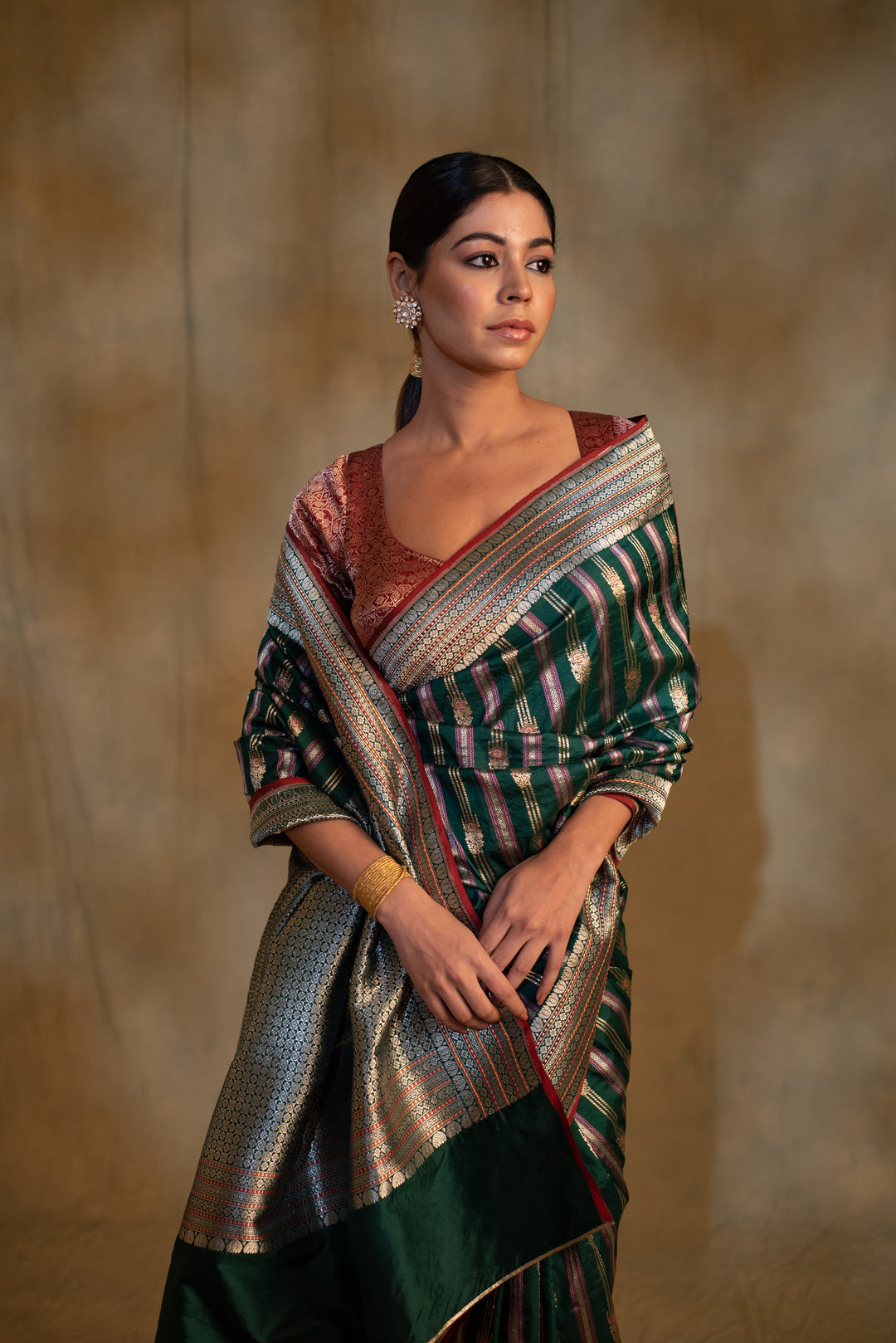 Maghi- Emerald Green Silk Banarasi Saree