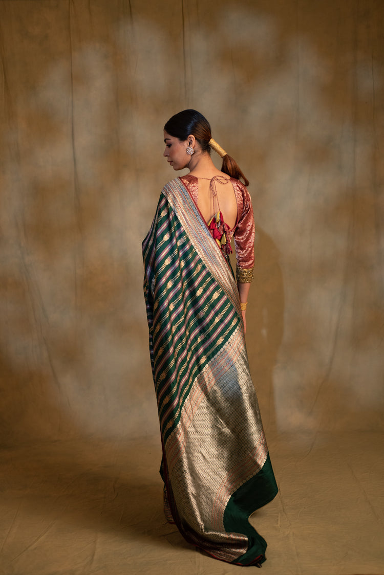 Maghi- Emerald Green Silk Banarasi Saree