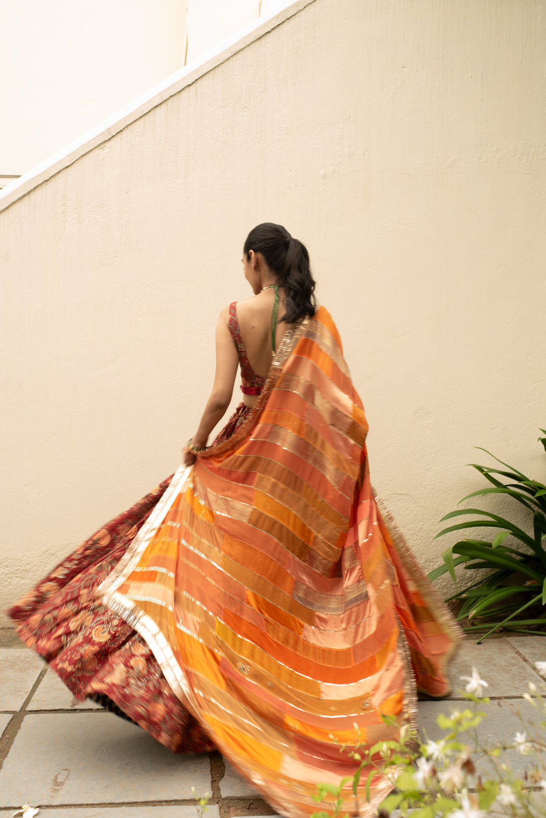 Ujjvala - Orange Upcycled Patchwork Dupatta