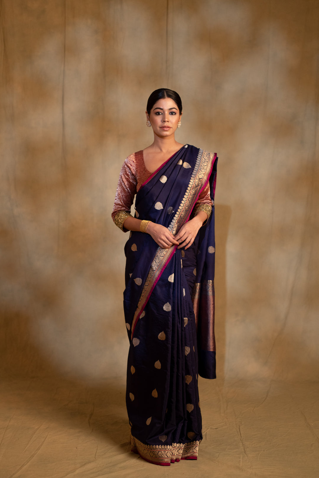 Arshiya- Navy Blue Silk Brocade Banarasi Saree