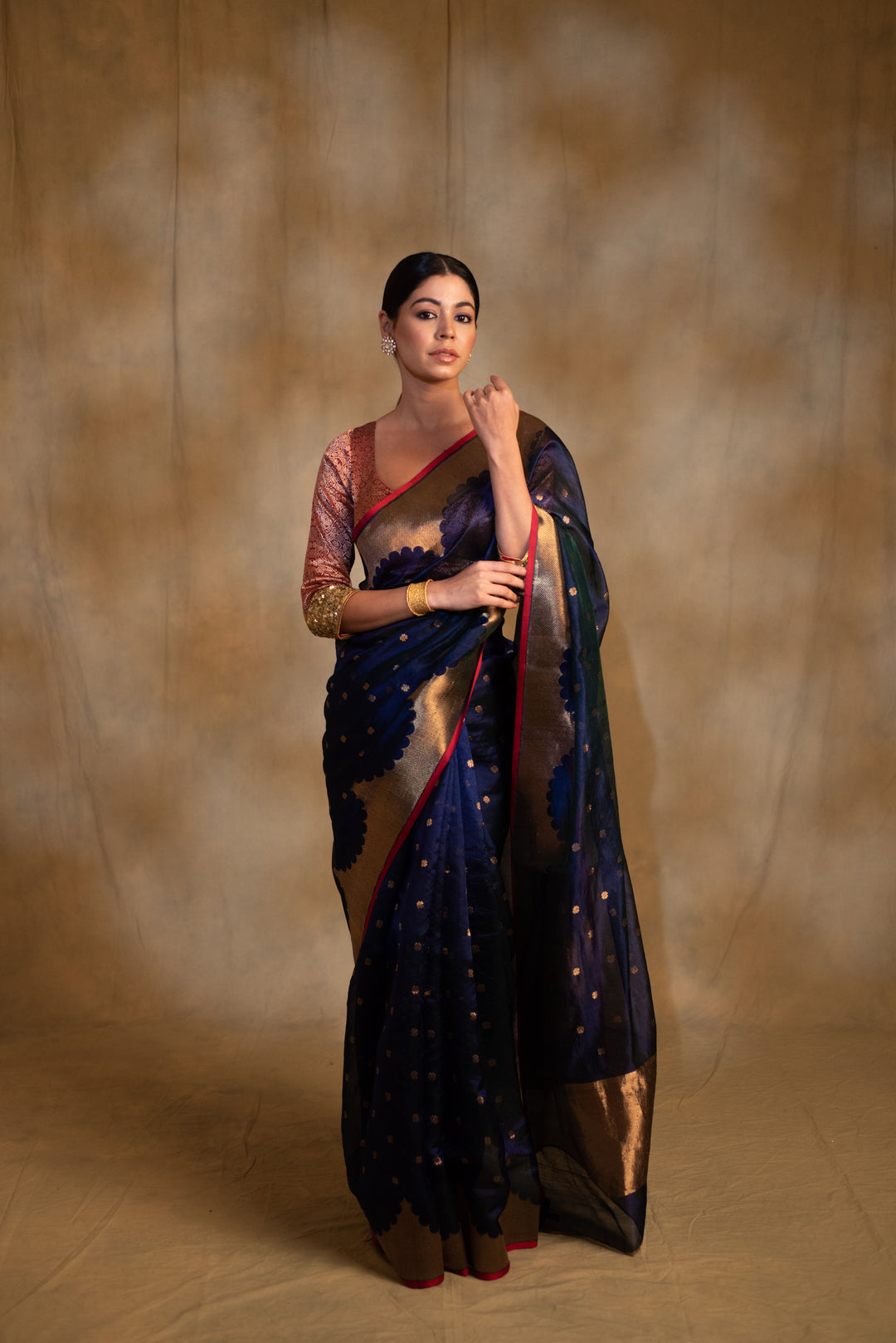 Sora- Blue Silk Chanderi Tissue Saree