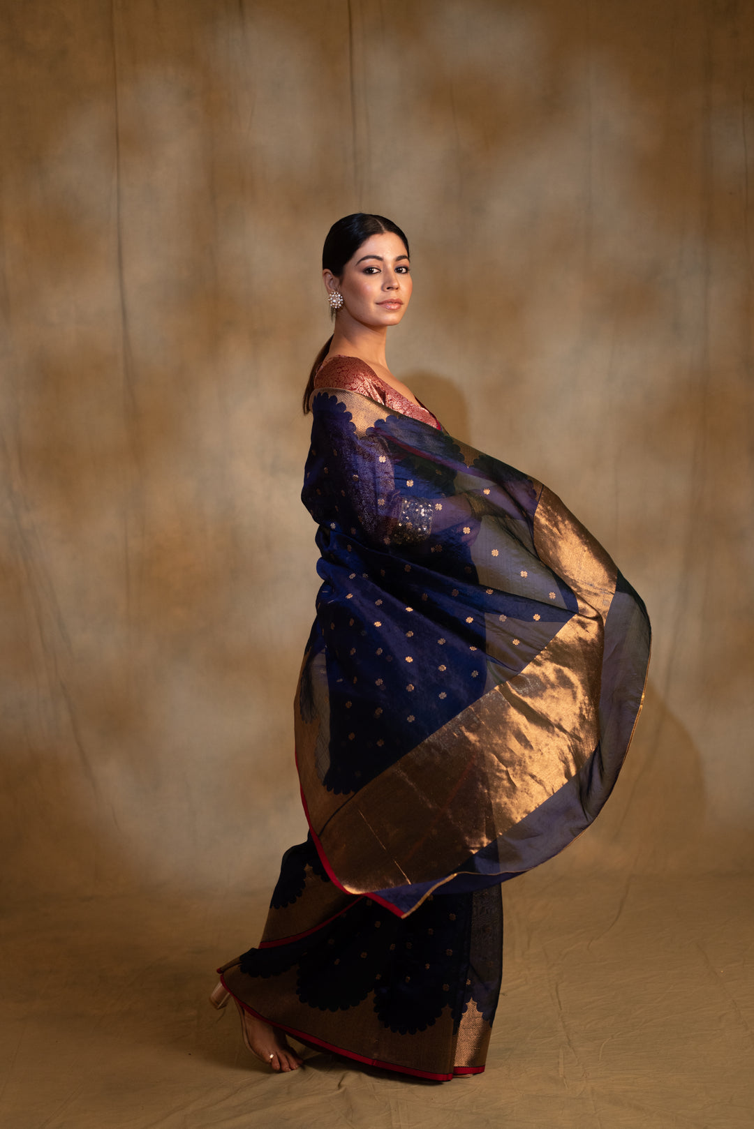 Sora- Blue Silk Chanderi Tissue Saree