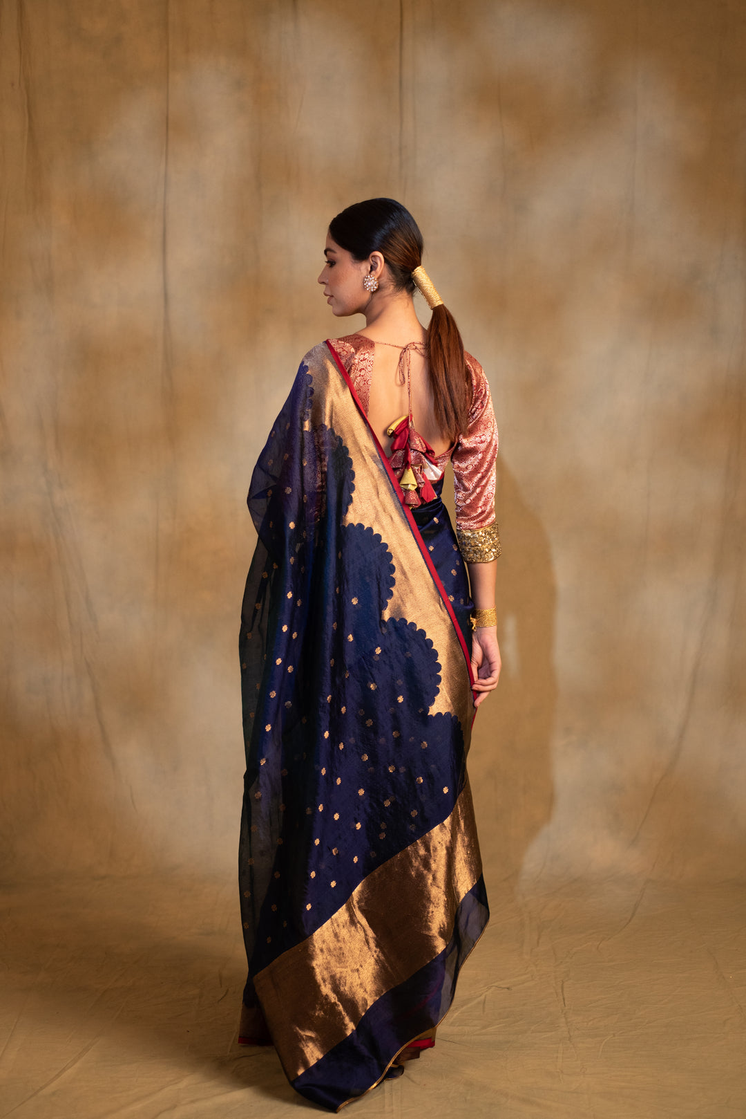 Sora- Blue Silk Chanderi Tissue Saree