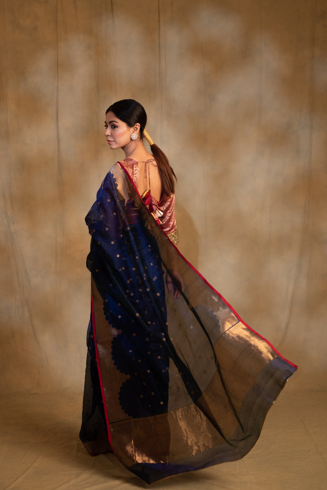 Sora- Blue Silk Chanderi Tissue Saree