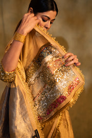 Purnima- Gold Silk Tissue Chanderi Upcycled Jod Saree