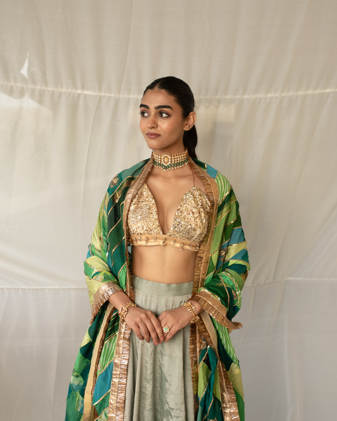 Nabhya - Green Upcycled Patchwork Dupatta