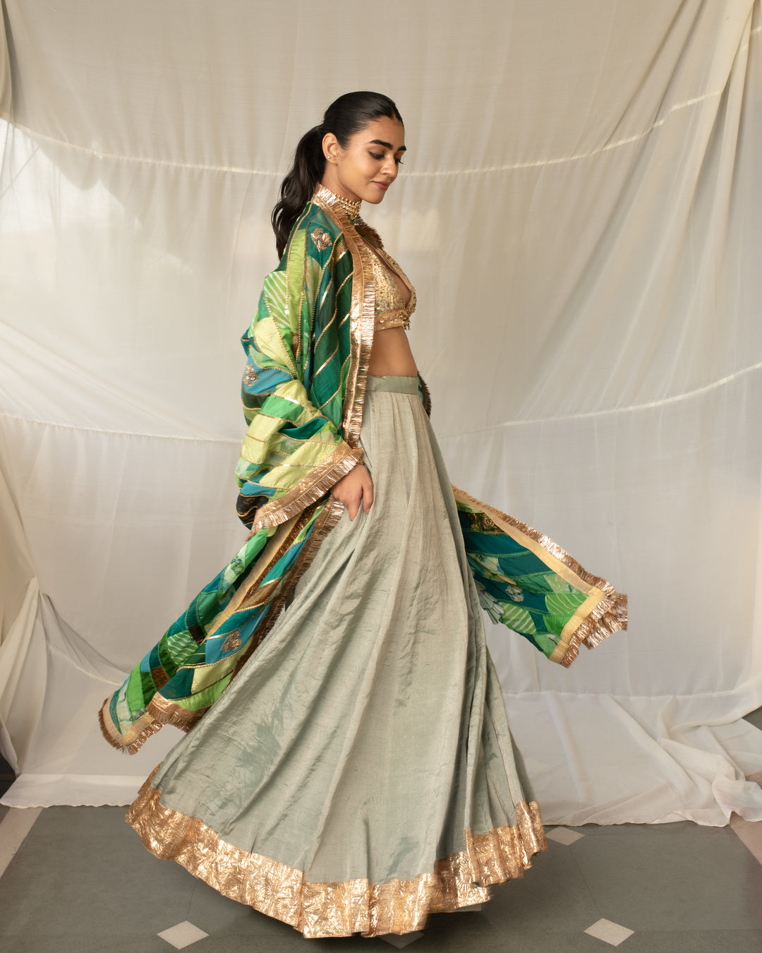 Nabhya - Green Upcycled Patchwork Dupatta