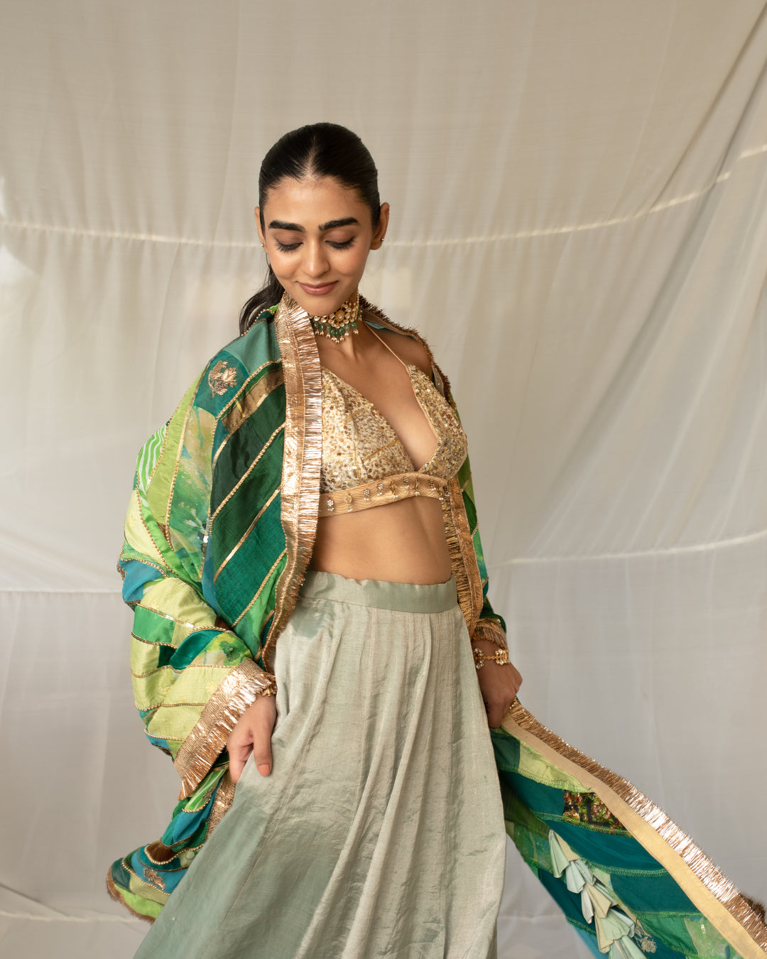 Nabhya - Green Upcycled Patchwork Dupatta