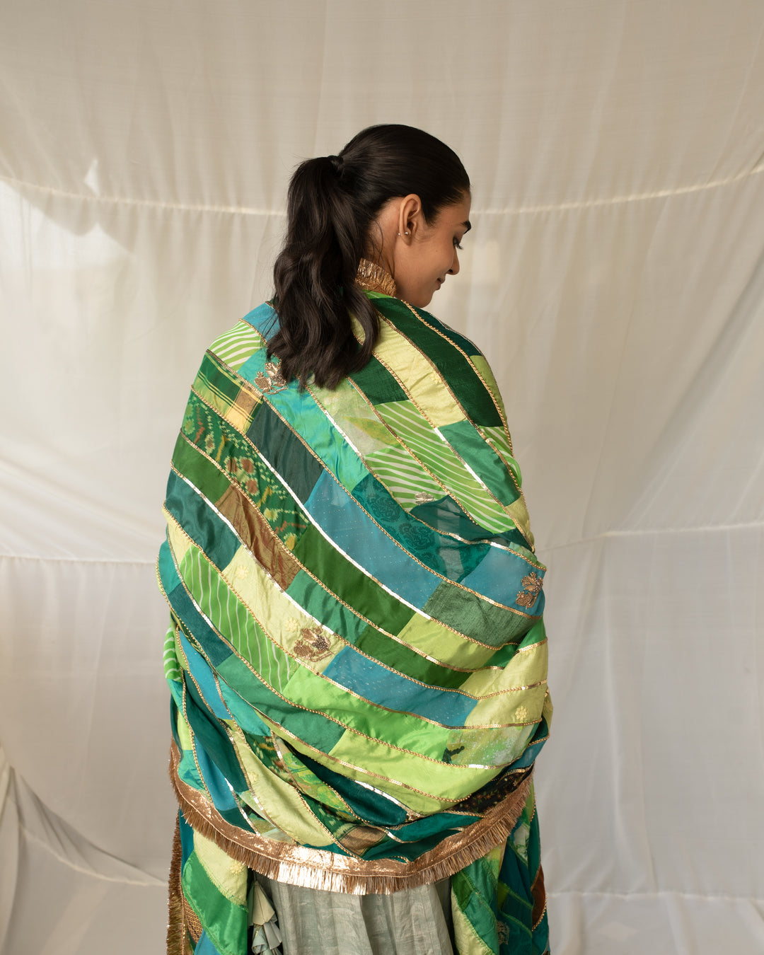 Nabhya - Green Upcycled Patchwork Dupatta