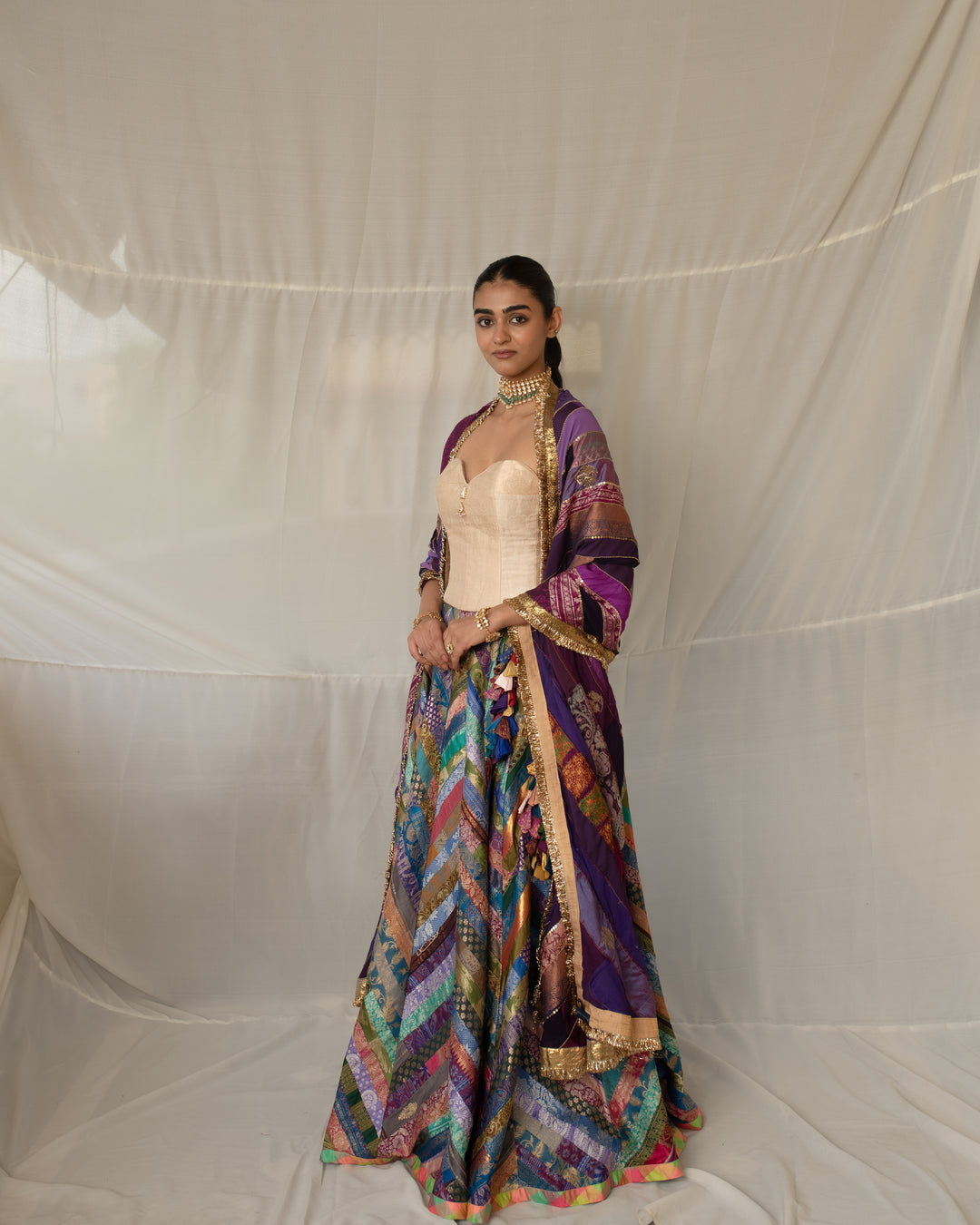 Parmananda - Multicolor Silk Brocade Upcycled Patchwork Lehenga